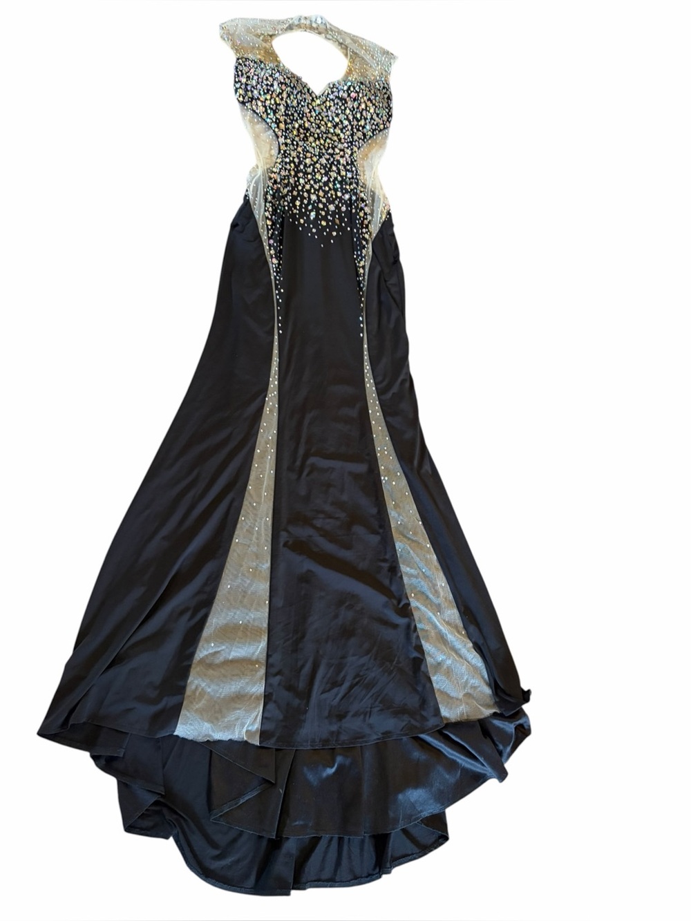 ROYAL QUEEN BLACK Satin Illusion Rhinestone Prom Dress Whimsigoth